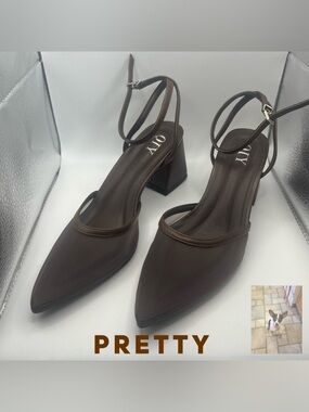 Chocolate Brown 3 Inch Block Heel Pumps With Ankle Strap, Sz 7